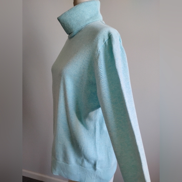 Lands' End Lightweight Cotton Turtleneck Sweater Tiffany Blue Classic Size XL - Picture 6 of 14